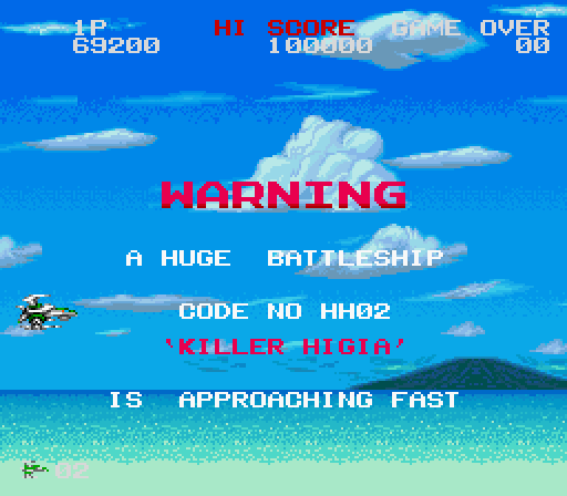 Darius Twin Super NES Screenshot: A huge battleship...Killer Higia...is approaching fast!