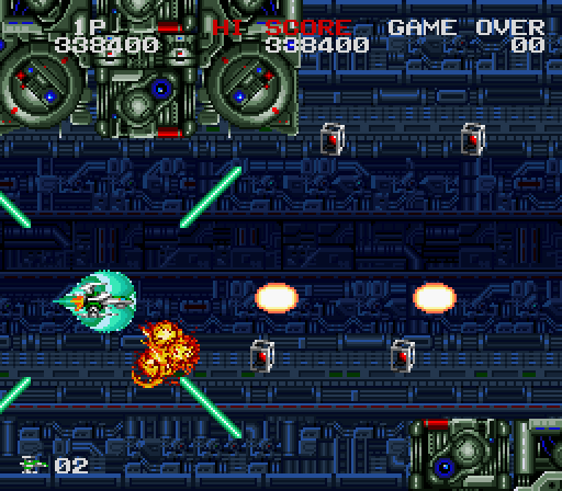 Darius Twin Super NES Screenshot: Destroy all enemies in this formation to release a power up.