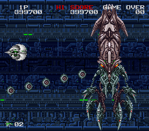 Darius Twin Super NES Screenshot: A huge battleship, Demon Sword, attacks!