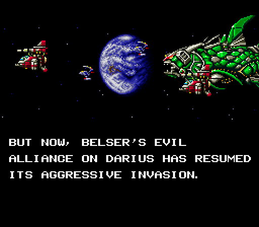 Darius Twin Super NES Screenshot: Story introduction.