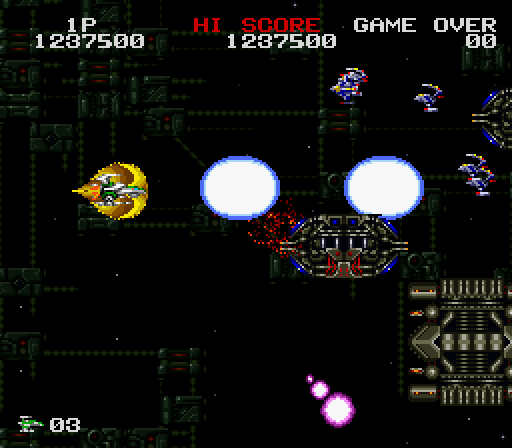 Darius Twin Super NES Screenshot: My main weapon has become more powerful...