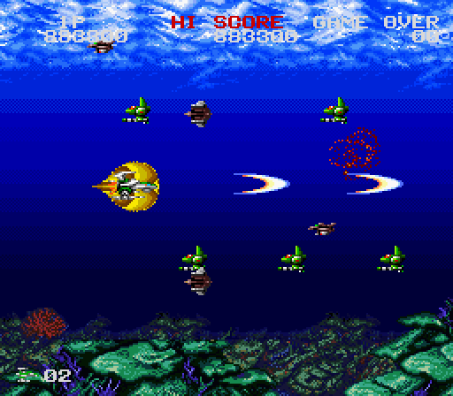 Darius Twin Super NES Screenshot: A wave of enemies approaches at the start of the zone.
