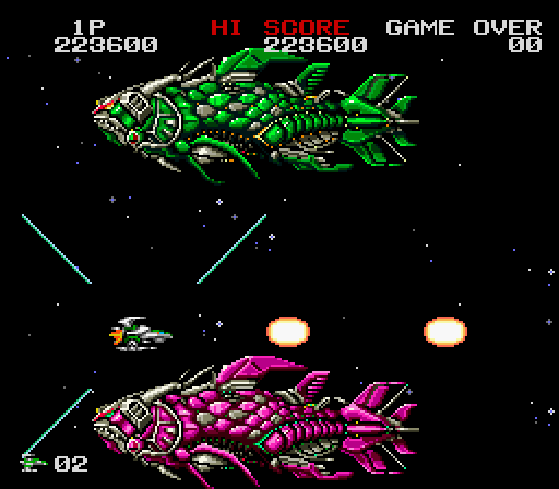 Darius Twin Super NES Screenshot: Two large bosses at once!
