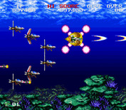 Darius Twin for Super NES - Another attack from behind where it's more difficult to shoot first!