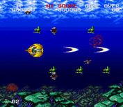 Darius Twin for Super NES - A wave of enemies approaches at the start of the zone.