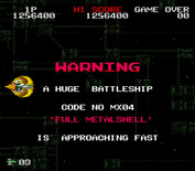 Darius Twin for Super NES - Warning; A huge battleship - Full Metalshell - is approaching fast!
