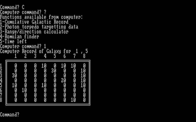NewTrek IBM PC/Compatibles Screenshot: The galactic record.