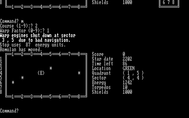 NewTrek IBM PC/Compatibles Screenshot: Oops, entered some bad navigation.