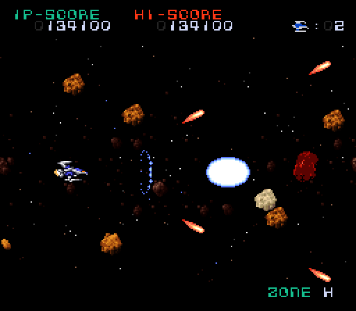 Super Nova Super NES Screenshot: This zone has no walls to crash into, but also has lots of asteroids!