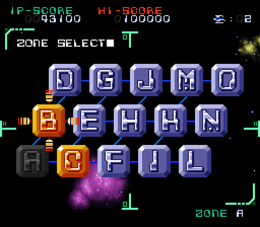 Super Nova Super NES Screenshot: Like other Darius games, you can choose which zone is next.