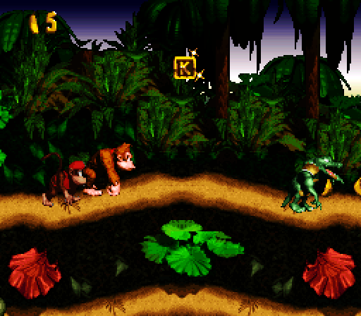 Donkey Kong Country Super NES Screenshot: Game start; watch out for those gators!