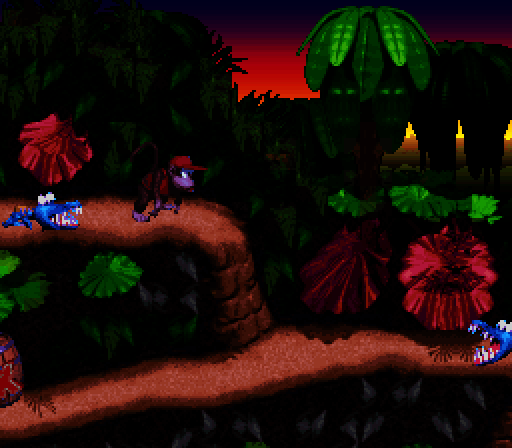 Donkey Kong Country Super NES Screenshot: Watch out for the chomping creatures!