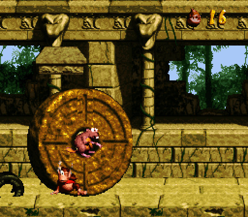 Donkey Kong Country Super NES Screenshot: Oops, the mill got me!