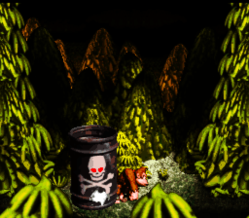 Donkey Kong Country Super NES Screenshot: I almost got crushed by a barrel.