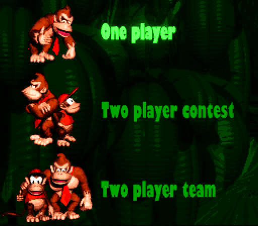 Donkey Kong Country Super NES Screenshot: Select gameplay mode.