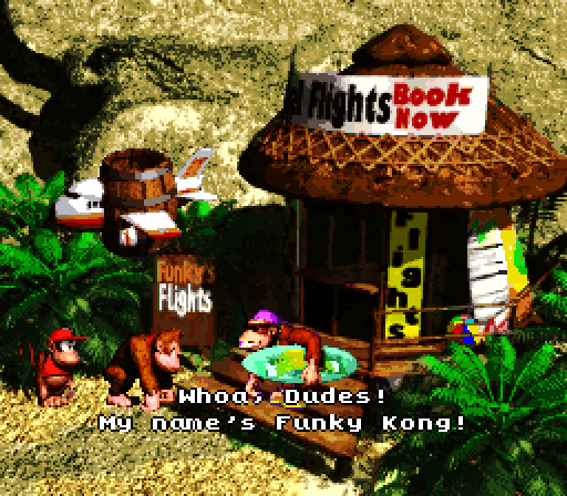 Donkey Kong Country Super NES Screenshot: Funky's Flights offers a way to replay levels already completed.