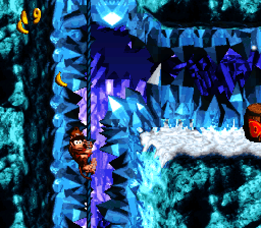 Donkey Kong Country Super NES Screenshot: These ropes are slippery...