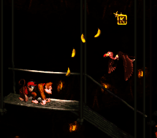 Donkey Kong Country Super NES Screenshot: Carefully making my way on Winky's Walkway...