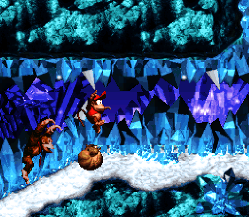 Donkey Kong Country Super NES Screenshot: Jumping over an opponent.