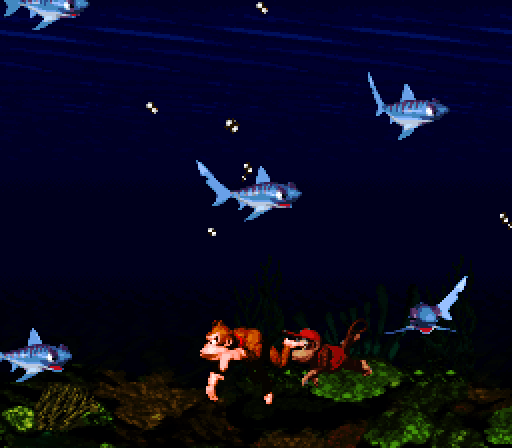 Donkey Kong Country Super NES Screenshot: Swimming with sharks...