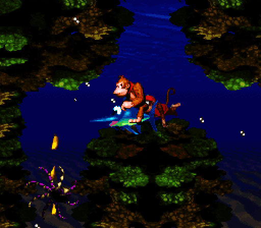 Donkey Kong Country Super NES Screenshot: I found a friendly swordfish.