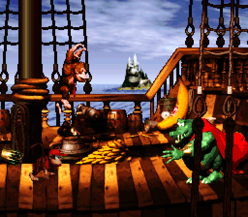 Donkey Kong Country Super NES Screenshot: A pirate ship battle!