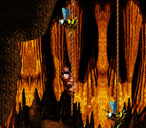 Donkey Kong Country Super NES Screenshot: Don't get stung hanging on the ropes!