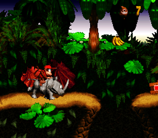 Donkey Kong Country Super NES Screenshot: Riding creatures can make many levels easier.
