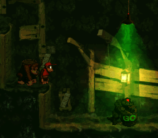 Donkey Kong Country Super NES Screenshot: Another stop and go barrel, but it's guarded!