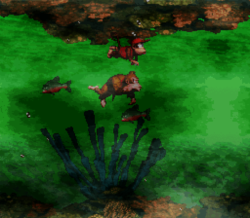 Donkey Kong Country Super NES Screenshot: Avoid the deadly fish!