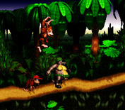 Donkey Kong Country for Super NES - Leaping to attack an opponent!