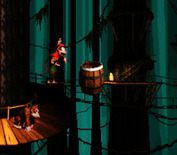 Donkey Kong Country for Super NES - Leaping into a barrel...