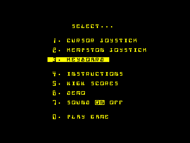 Disco Dan ZX Spectrum Screenshot: Main menu.