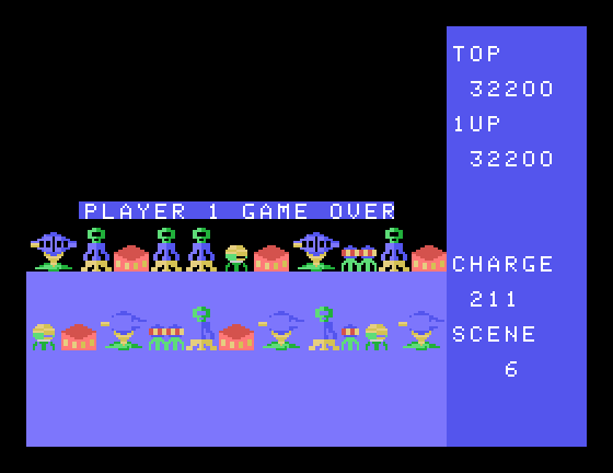Exerion Sega SG-1000 Screenshot: Game over.