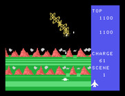 Exerion for Sega SG-1000 - Blasting an enemy formation.