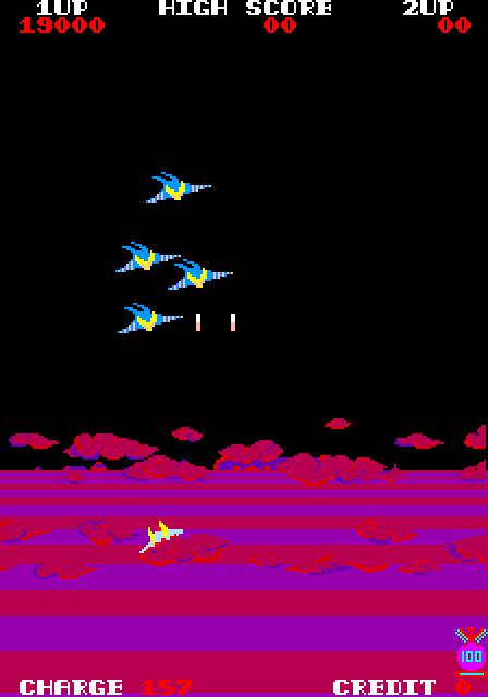 Exerion Arcade Screenshot: Enemy types get progressively more difficult.