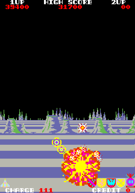 Exerion Arcade Screenshot: Oops, I didn't survive this encounter.