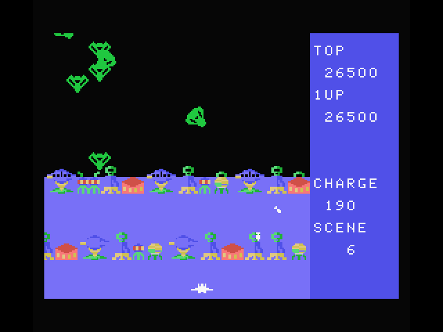 Exerion MSX Screenshot: These green enemies have a tricky flight pattern.