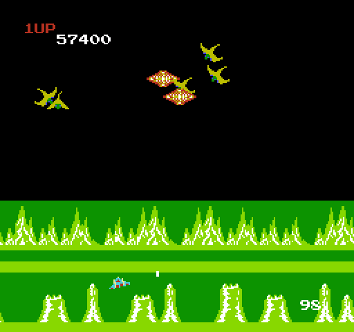 Exerion NES / Famicom Screenshot: Enemy attacks become progressively more difficult...