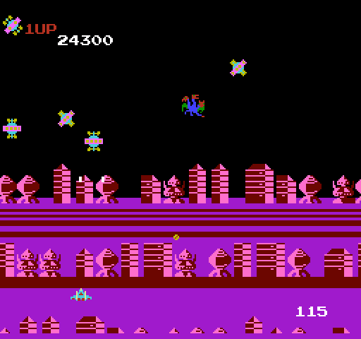 Exerion NES / Famicom Screenshot: Multiple enemy types can appear at once.