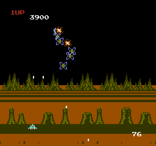 Exerion NES / Famicom Screenshot: Blasting the Exerion fighters!