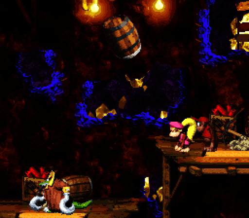 Donkey Kong Country 2: Diddy's Kong Quest Super NES Screenshot: This croc will throw hooks at you, watch out!