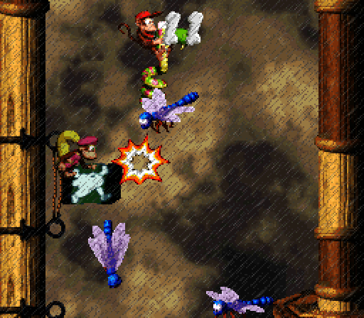 Donkey Kong Country 2: Diddy's Kong Quest Super NES Screenshot: When there are no platforms you can jump on the backs of creatures...if you're quick enough!