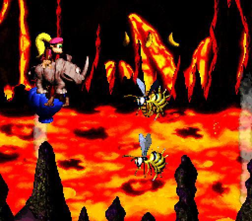 Donkey Kong Country 2: Diddy's Kong Quest Super NES Screenshot: Hot air balloons help cross this lake of lava.