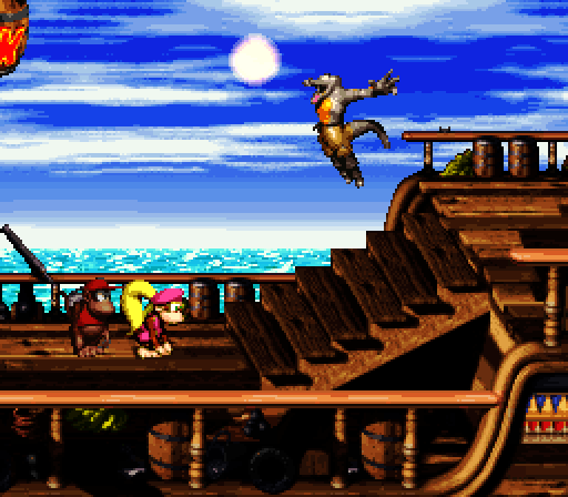 Donkey Kong Country 2: Diddy's Kong Quest Super NES Screenshot: Watch out for the leaping crocs!