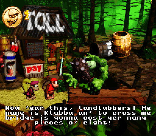 Donkey Kong Country 2: Diddy's Kong Quest Super NES Screenshot: I'll need more coins for the toll.