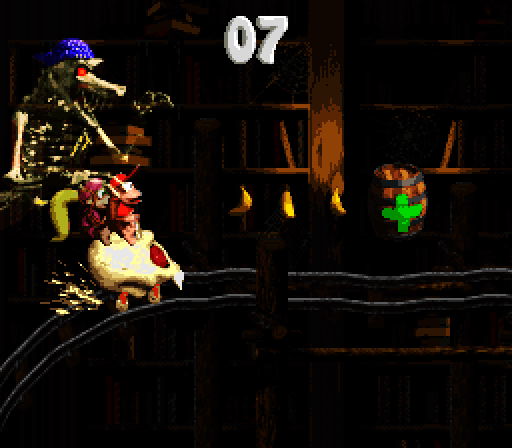 Donkey Kong Country 2: Diddy's Kong Quest Super NES Screenshot: A ghost chases me in the mine cart...