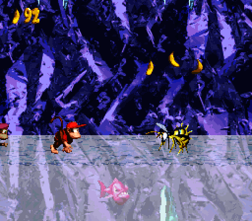 Donkey Kong Country 2: Diddy's Kong Quest Super NES Screenshot: The ice is temporary, run fast!