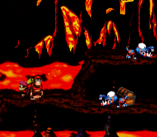 Donkey Kong Country 2: Diddy's Kong Quest Super NES Screenshot: Avoid or jump on top of these creatures with sharp teeth!