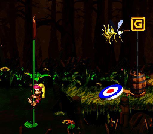 Donkey Kong Country 2: Diddy's Kong Quest Super NES Screenshot: That target is the end of this level.